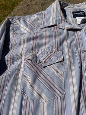 Wrangler Western Pearl Snap Shirt Men's 3XT Tall Light Blue Striped Long Sleeve